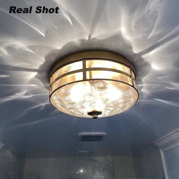 Rella Modern Gold Flush Mount Ceiling Light Fixture Rippled Glass - Picture 5 of 5